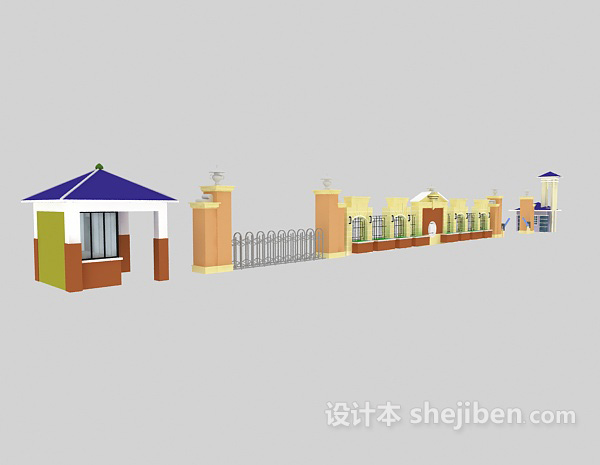 设计本小区学校铁门3d模型下载