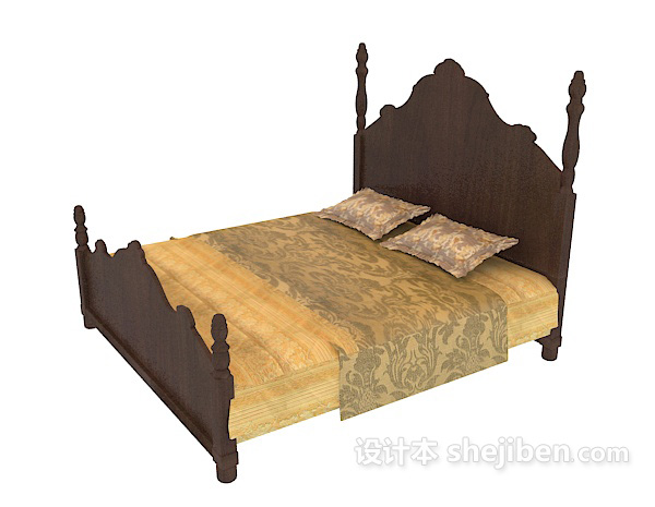 其它实木床max床3d模型下载