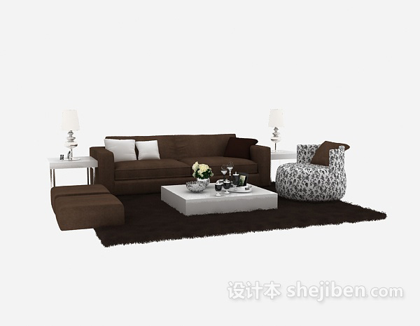 现代风格简洁雅致现代中式沙发组合3d模型下载