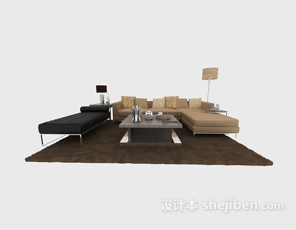 设计本创意时尚现代中式沙发组合3d模型下载
