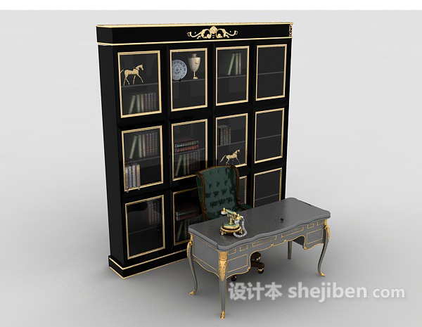 设计本书房桌椅3d模型下载