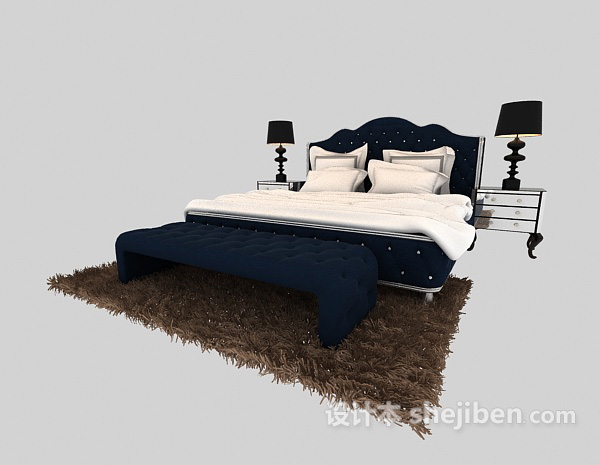 欧式风格双人床免费3d模型下载