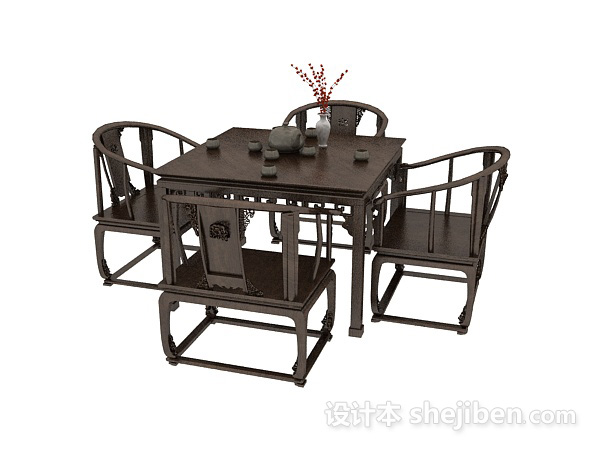 免费茶楼桌椅组合3d模型下载