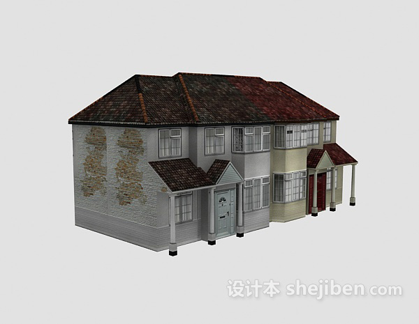 欧式红色屋顶别墅3d模型下载