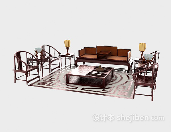 中式风格古典中式沙发3d模型下载