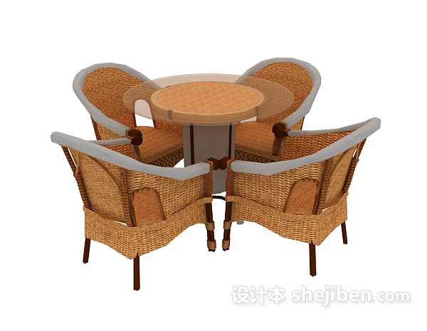 东南亚风格藤桌椅3d模型下载