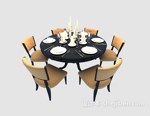 欧式浪漫温馨小圆形餐桌3d模型下载