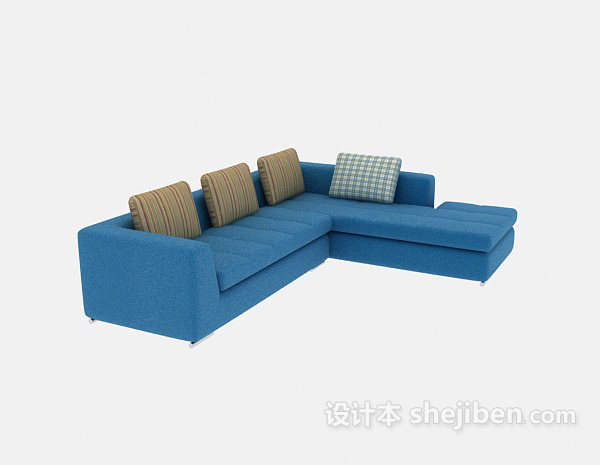 设计本时尚的蓝色布艺多人沙发3d模型下载