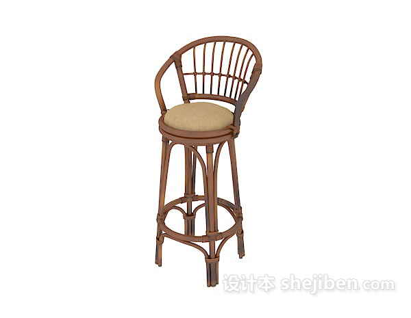 现代风格藤椅吧台椅3d模型下载