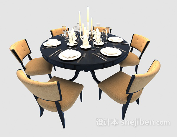 欧式风格欧式浪漫温馨小圆形餐桌3d模型下载