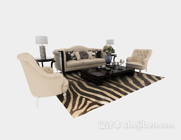 黑白时尚搭配欧式沙发组合3d模型下载