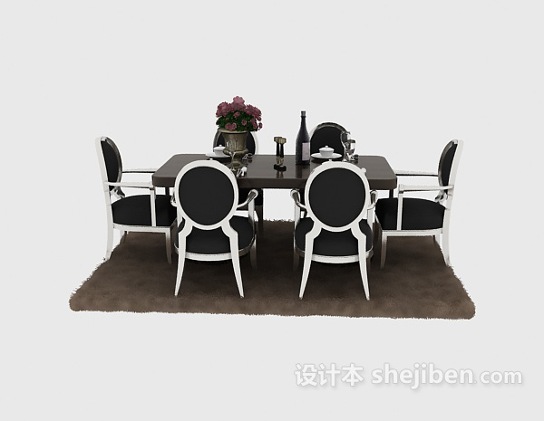 设计本现代纯黑色温馨餐桌洁白时尚餐桌3d模型下载