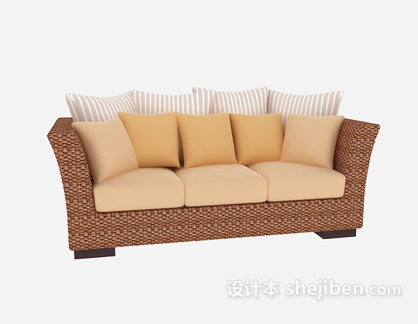 设计本竹编沙发3d模型下载