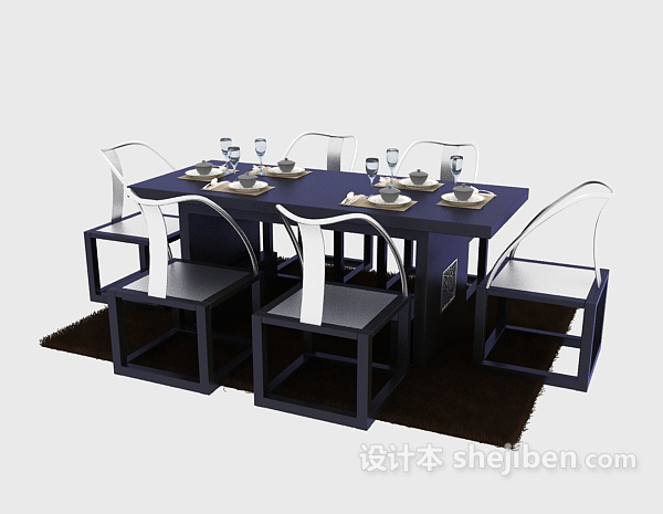 中式风格新中式餐桌餐椅家具3d模型下载