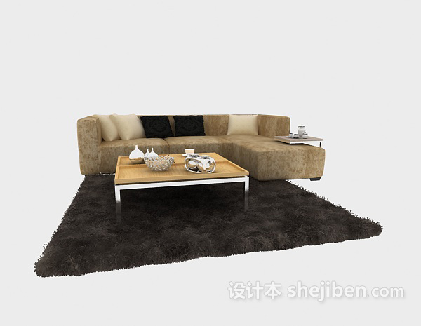 设计本黄色与黑色结合现代沙发茶几组合3d模型下载
