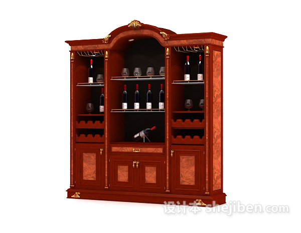 美式酒柜3d模型下载
