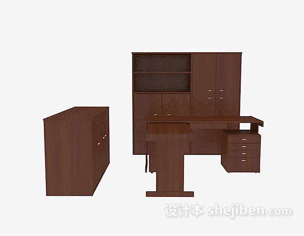 现代风格实木办公桌、文件储柜3d模型下载