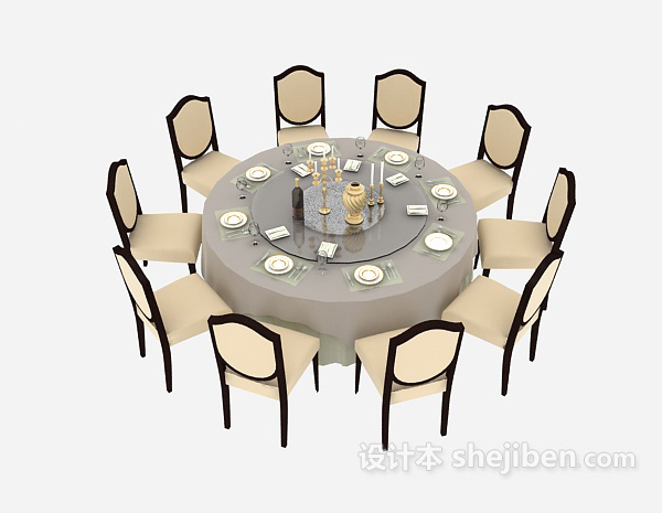 东南亚风格餐厅简约实木桌椅组合3d模型下载