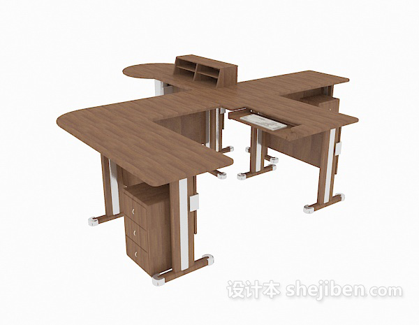 实木组合办公桌3d模型下载