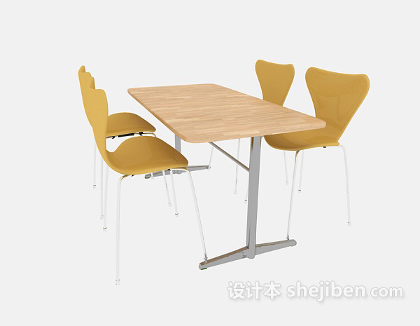 免费简约四人桌椅组合3d模型下载