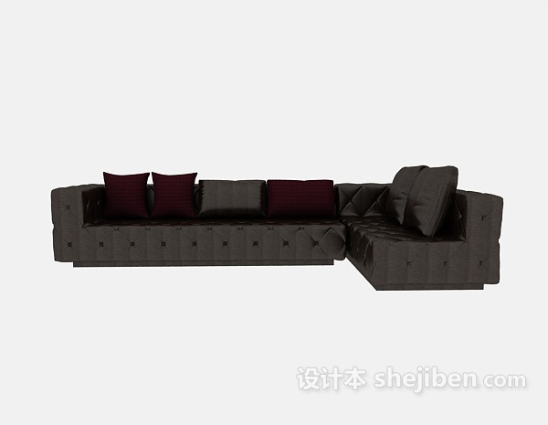现代风格棕色折角多人沙发3d模型下载