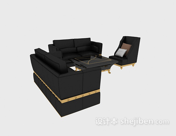 东南亚风格黑色皮质组合沙发3d模型下载