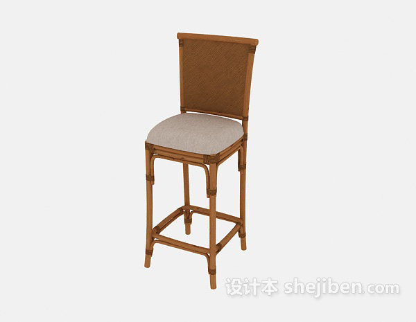 免费简约实木高脚椅3d模型下载