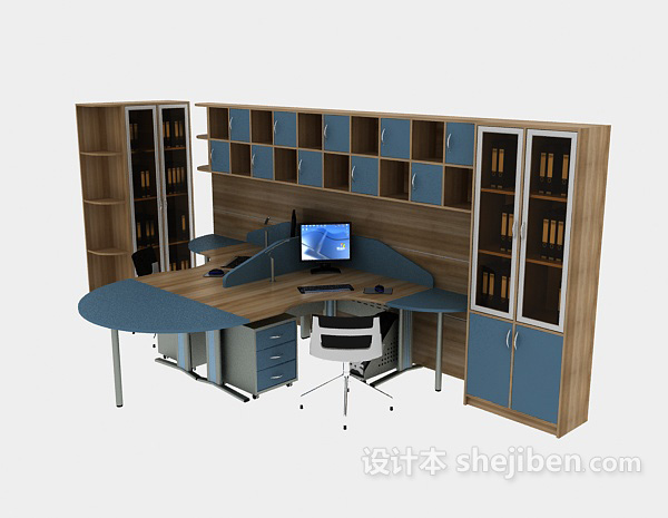 办公桌、办公柜组合3d模型下载