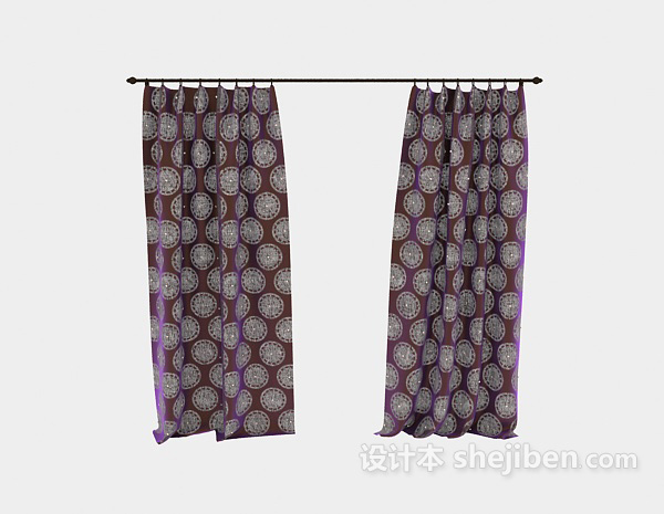 现代风格紫色窗帘3d模型下载