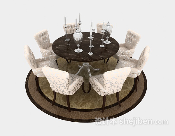 免费欧式八人餐桌3d模型下载
