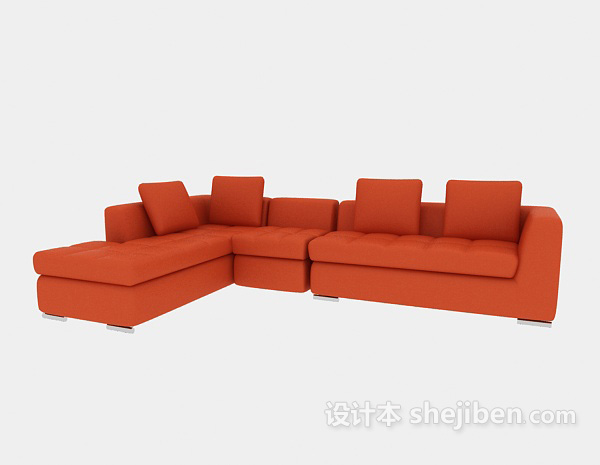 现代风格橙色休闲多人沙发3d模型下载