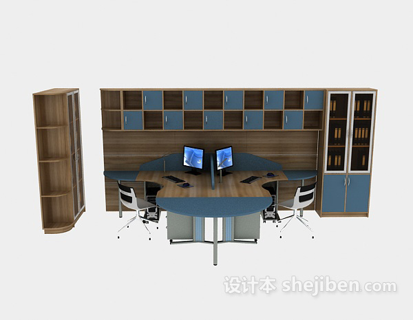 现代风格办公桌、办公柜组合3d模型下载