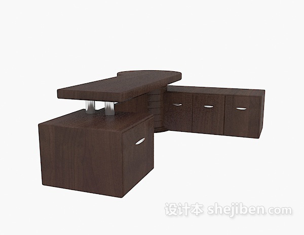 现代风格棕色实木简约办公桌3d模型下载