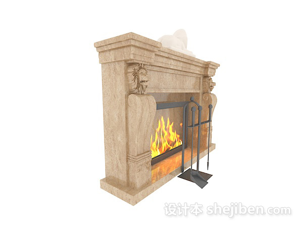 欧式石材壁炉3d模型下载