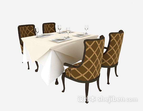 美式四人餐桌3d模型下载