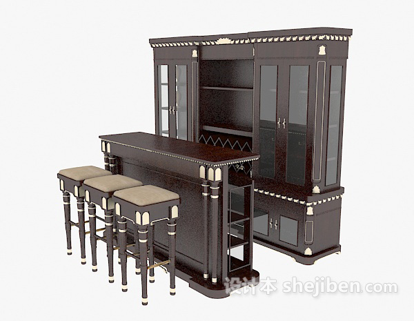 美式传统家居吧台桌椅3d模型下载