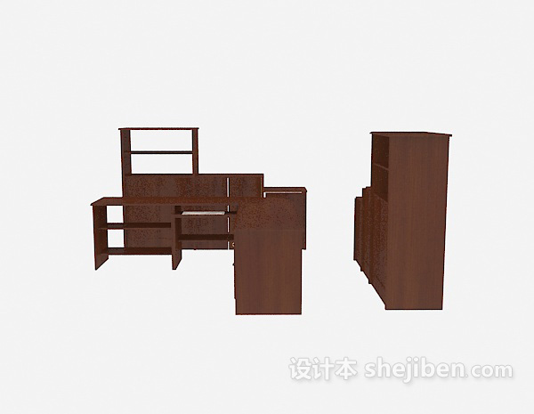 棕色办公桌、文件储柜3d模型下载