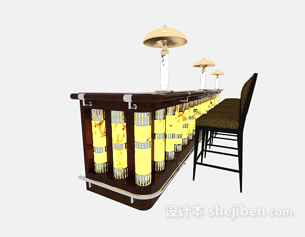 豪华酒吧吧台桌椅3d模型下载