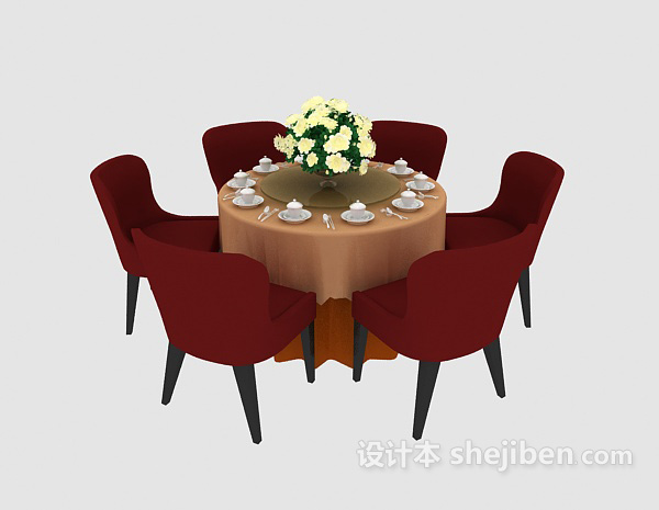 六人餐桌桌椅3d模型下载