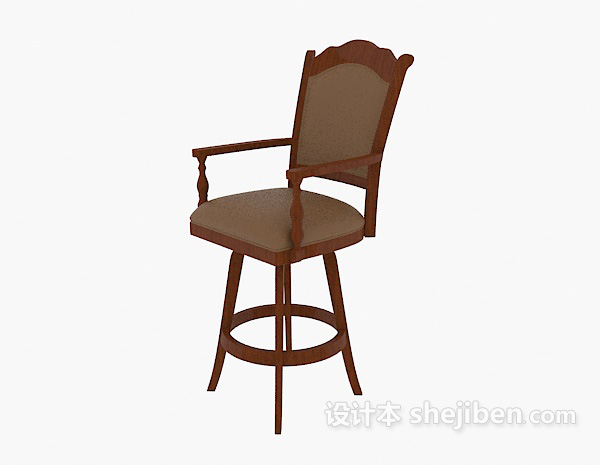 美式实木吧台椅3d模型下载