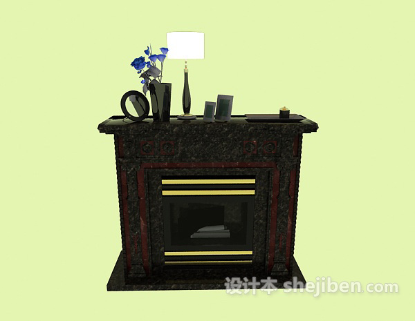 欧式风格黑色欧式壁炉3d模型下载
