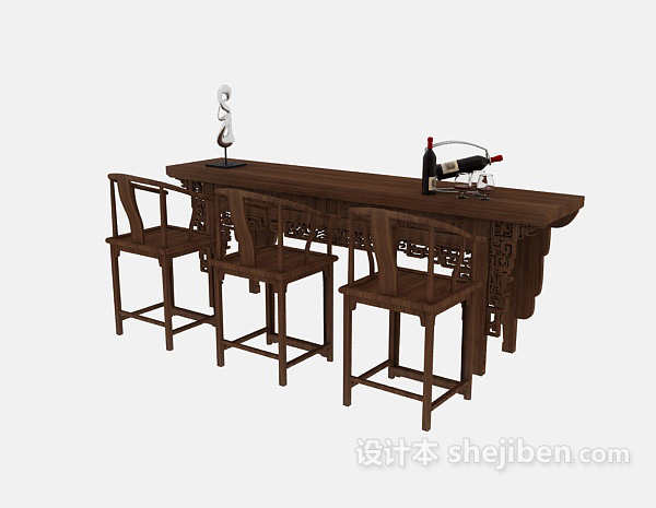 中式风格吧台桌椅组合3d模型下载