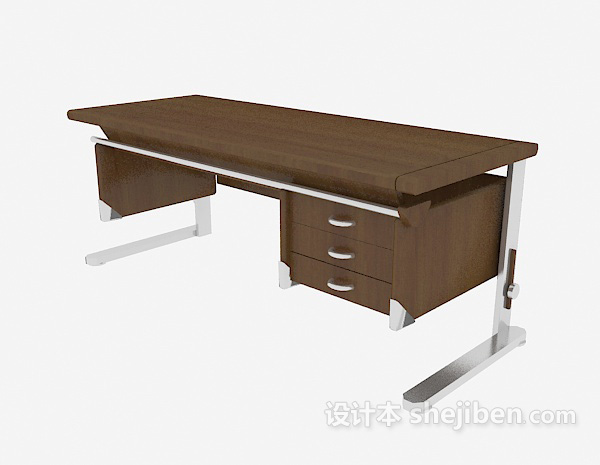 简约实木办公桌子3d模型下载