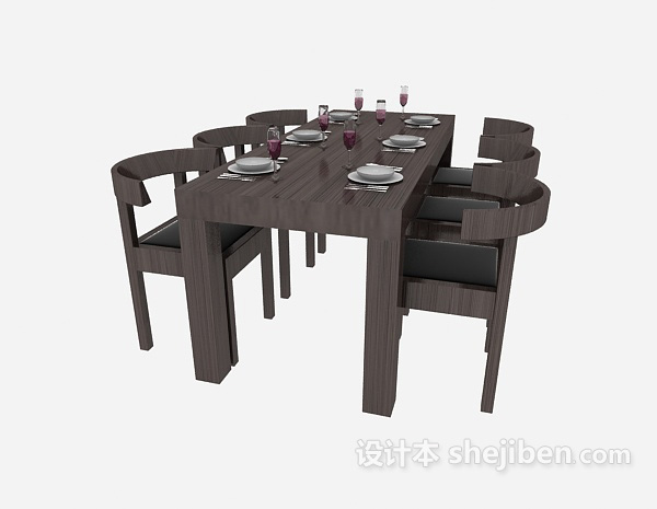 免费田园风格实木餐桌3d模型下载