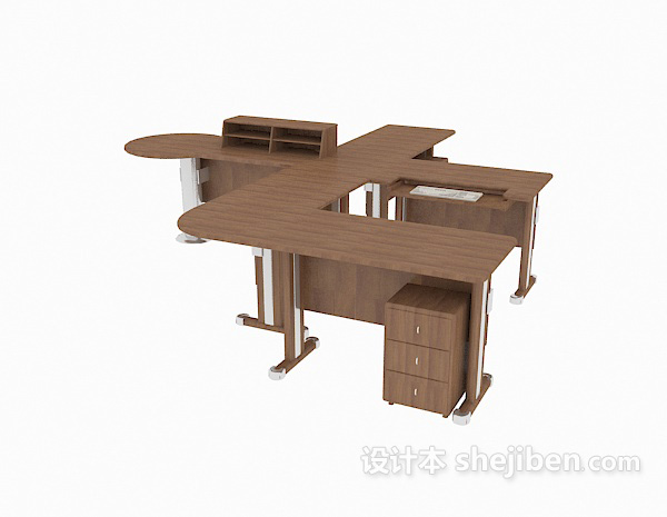 免费实木组合办公桌3d模型下载