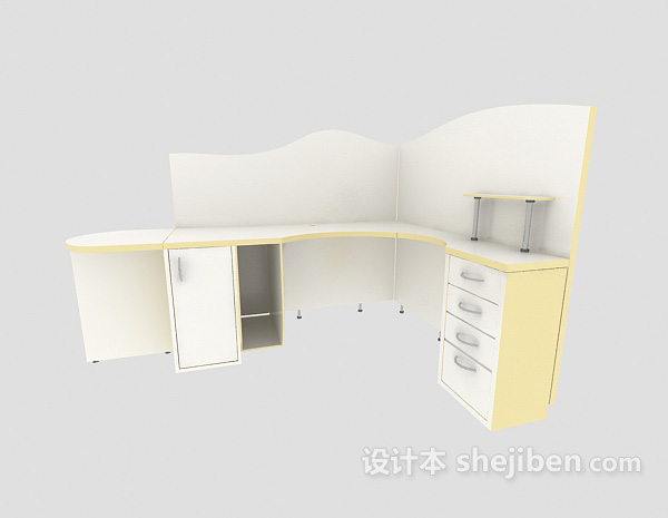 现代风格浅色实木办公桌3d模型下载