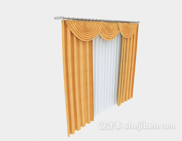 卧室暖色窗帘3d模型下载