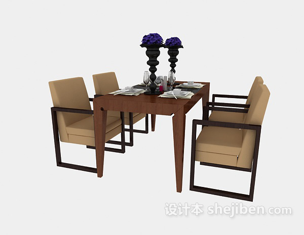 中式四人餐桌3d模型下载