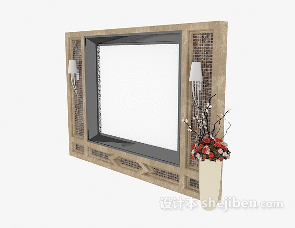中式实木电视墙3d模型下载