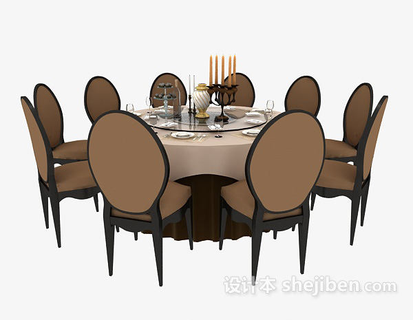 免费美式十人圆形餐桌3d模型下载